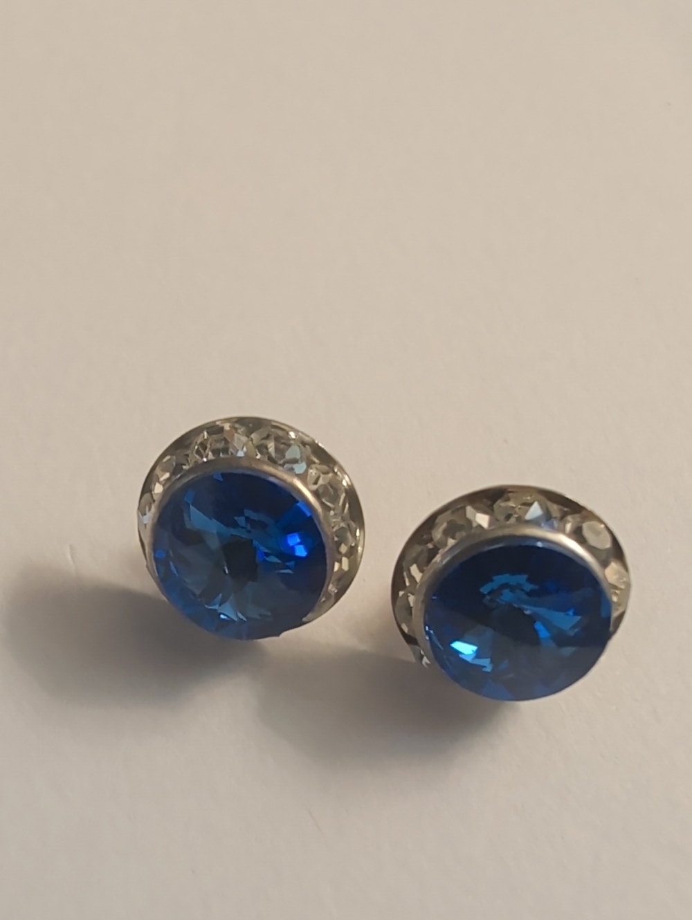 Blue Crystal Clear Rhinestones Silvertone Pierced Earrings Prom Wedding Chic